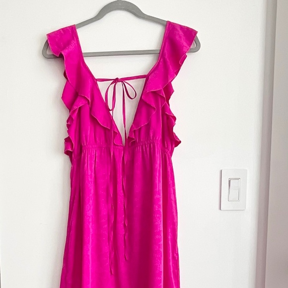 NWOT 🌺 TOPSHOP Hot Pink Wrap V-Neck Midi Maxi Dress Size 12 - Picture 2 of 15